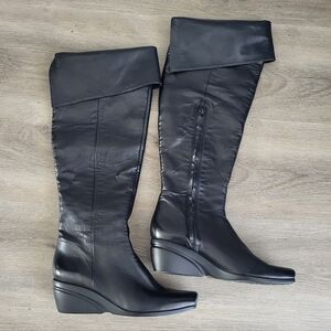 Nine West Black Leather Tall Wedge Boot
